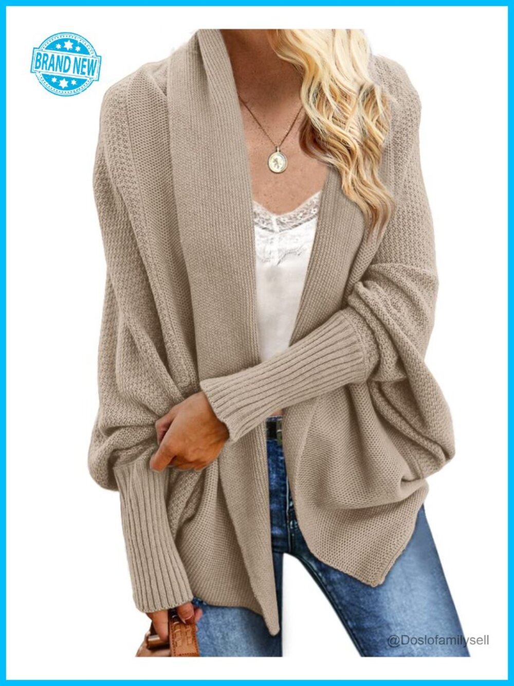 Women's Oversized Batwing Cable Knit Wrap Cardigan Sweater